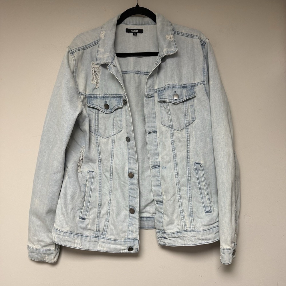 Jackson Brand Men's Light Wash Distressed Denim Jean Jacket Size‎ Medium